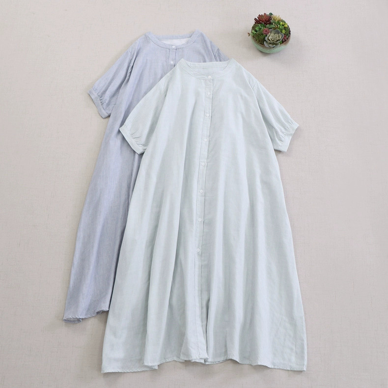 【コットン100%】半袖ワンピース│ストライプ柄│カジュアル│大人可愛さ│爽やかな夏コーデ│O-96LB