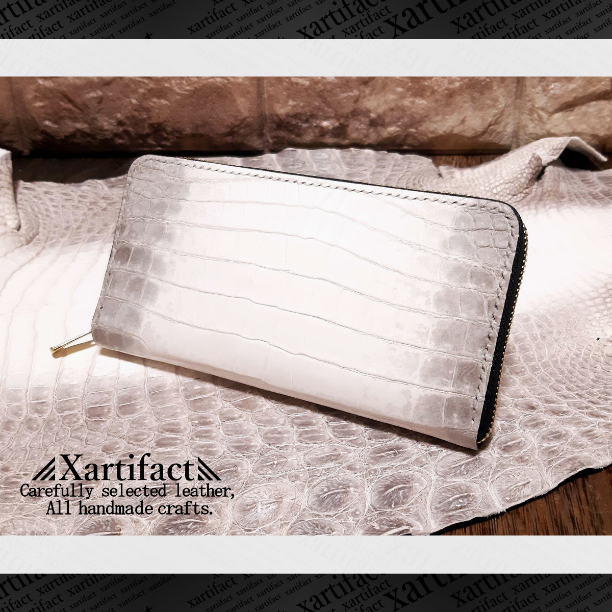 ヒマラヤクロコダイル(ワニ革)ラウンドファスナー長財布【フルカラーオーダー】【総手縫い】