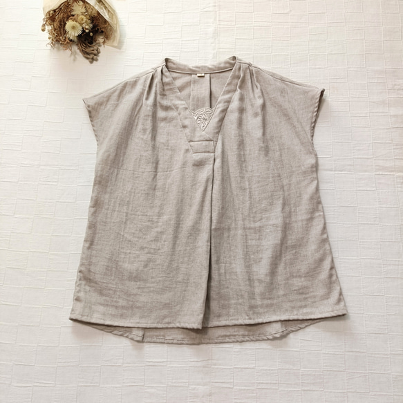 フロントタックブラウス　柔らかダブルガーゼ　グレージュ   日本製 1枚目の画像