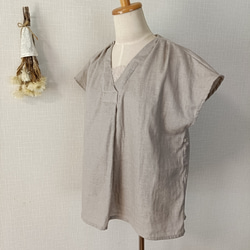 フロントタックブラウス　柔らかダブルガーゼ　グレージュ   日本製 6枚目の画像