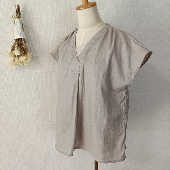 フロントタックブラウス　柔らかダブルガーゼ　グレージュ   日本製 6枚目の画像