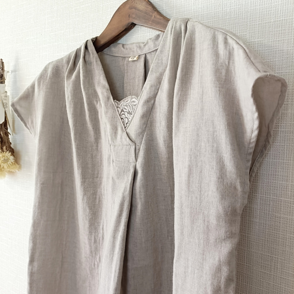 フロントタックブラウス　柔らかダブルガーゼ　グレージュ   日本製 12枚目の画像