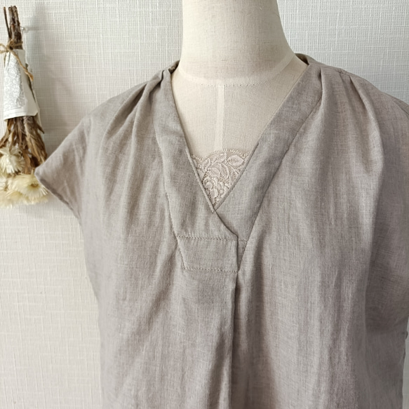 フロントタックブラウス　柔らかダブルガーゼ　グレージュ   日本製 5枚目の画像