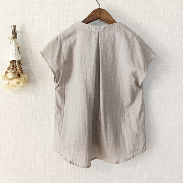 フロントタックブラウス　柔らかダブルガーゼ　グレージュ   日本製 14枚目の画像