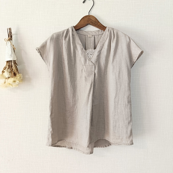 フロントタックブラウス　柔らかダブルガーゼ　グレージュ   日本製 9枚目の画像
