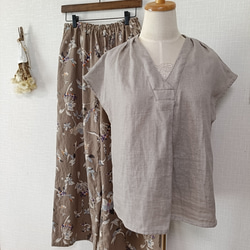 フロントタックブラウス　柔らかダブルガーゼ　グレージュ   日本製 17枚目の画像