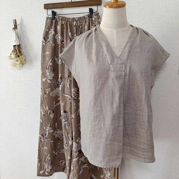 フロントタックブラウス　柔らかダブルガーゼ　グレージュ   日本製 17枚目の画像