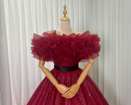 送料無料！カラードレスアレンジ えんじ色 オフショルダーのみ