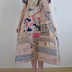 着物リメイク 手作り かすりパッチワーク チュニック ワンピース