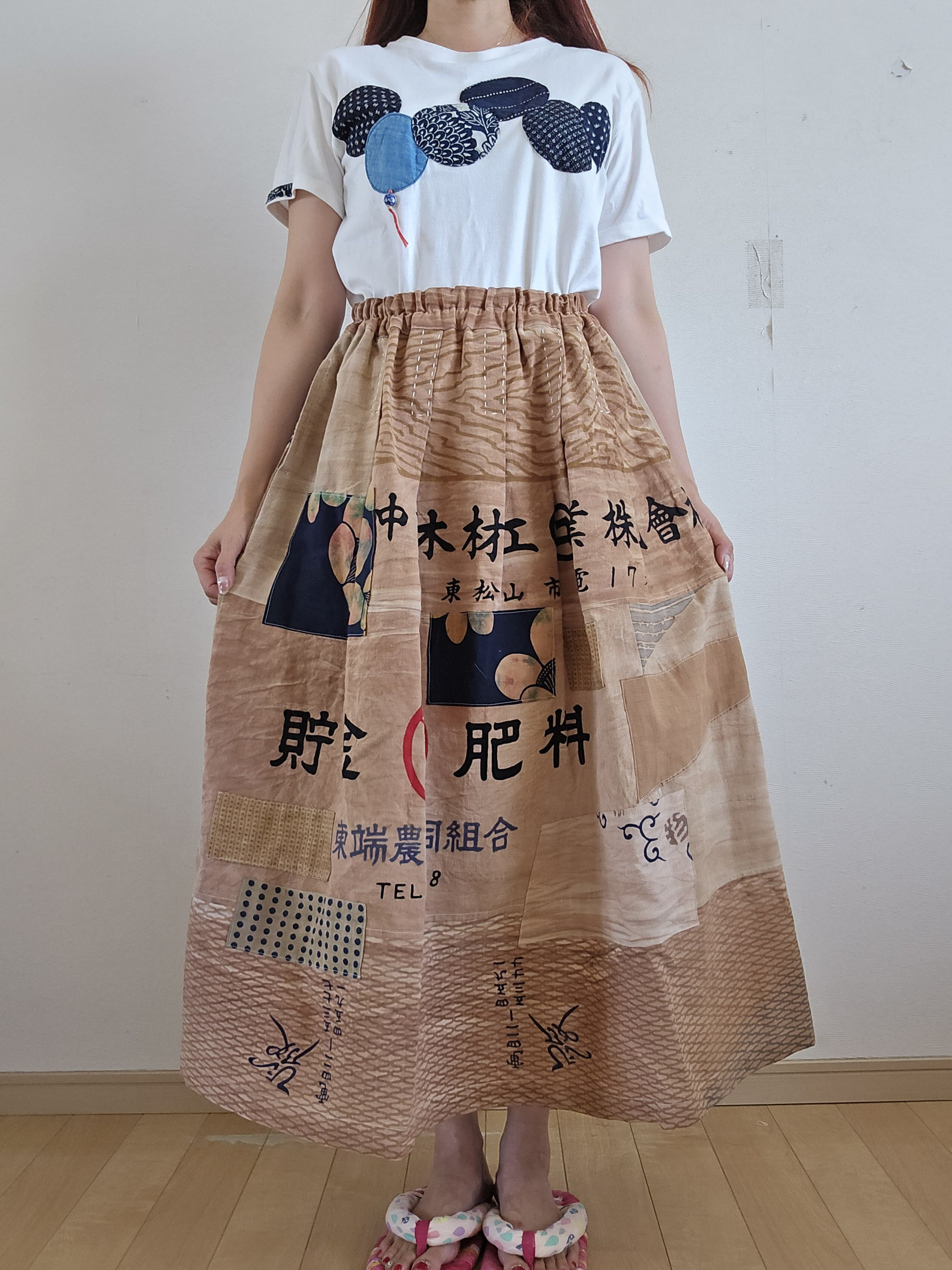 Antiquites❣️墨染柿渋染めハンドダイスカート ichi