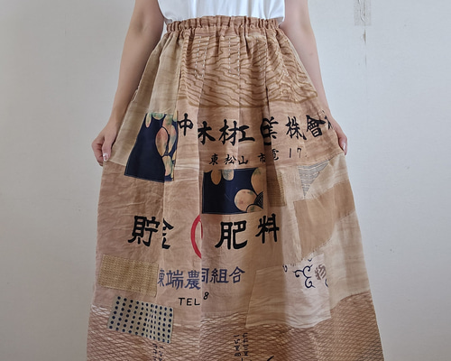 着物リメイク ハンドメイド 手ぬぐい 柿渋染め パッチワーク