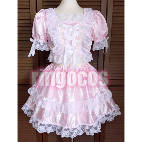 アイドル衣装 ピンク×白 ハート 編み上げリボン オリジナル ハンドメイド コスプレ衣装 ステージ衣装 コンカフェ