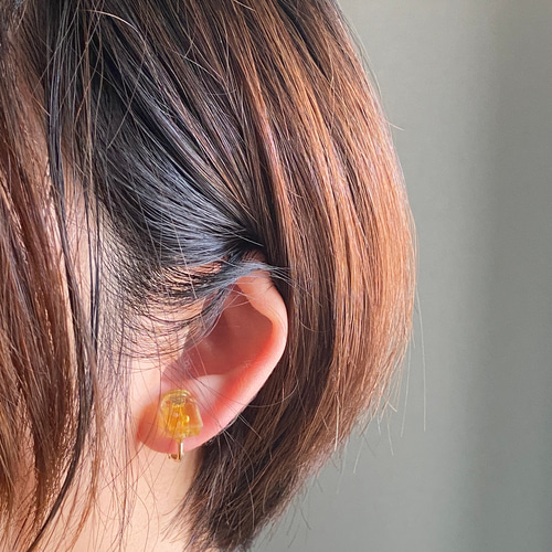tama◆一点物✧ハニーカラーアゲート×スキャポライトピアス✧14kgf アシンメトリー・片耳専用】Honey pot（ハニーポット）金属アレルギー