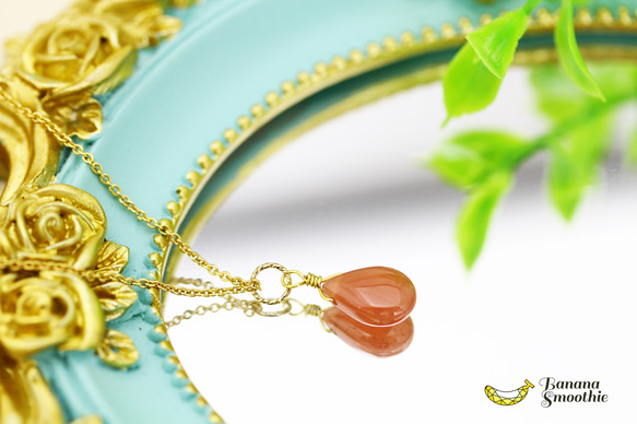 【再販・訳あり】艶やかつるん♪ インカローズ ペアシェイプ ブリオレットカット 14kgfネックレス 6枚目の画像