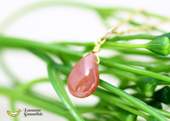 【再販・訳あり】艶やかつるん♪ インカローズ ペアシェイプ ブリオレットカット 14kgfネックレス 5枚目の画像