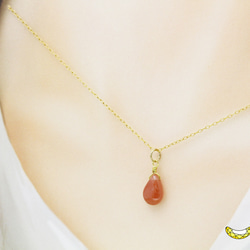 【再販・訳あり】艶やかつるん♪ インカローズ ペアシェイプ ブリオレットカット 14kgfネックレス 4枚目の画像