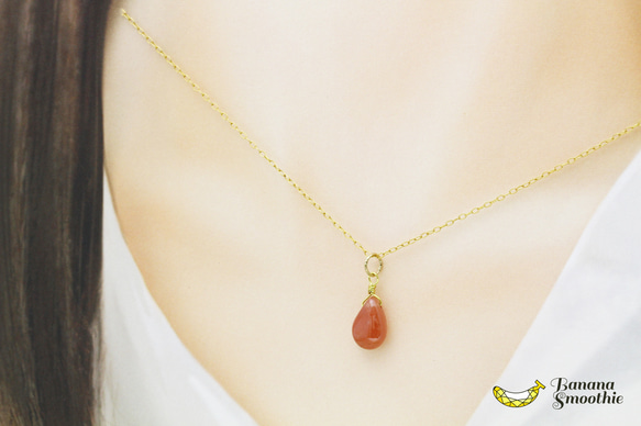 【再販・訳あり】艶やかつるん♪ インカローズ ペアシェイプ ブリオレットカット 14kgfネックレス 4枚目の画像