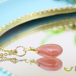 【再販・訳あり】艶やかつるん♪ インカローズ ペアシェイプ ブリオレットカット 14kgfネックレス 2枚目の画像