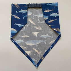 海の生き物くじら柄☆130〜140こどもエプロン、三角巾、巾着3点セット　 5枚目の画像