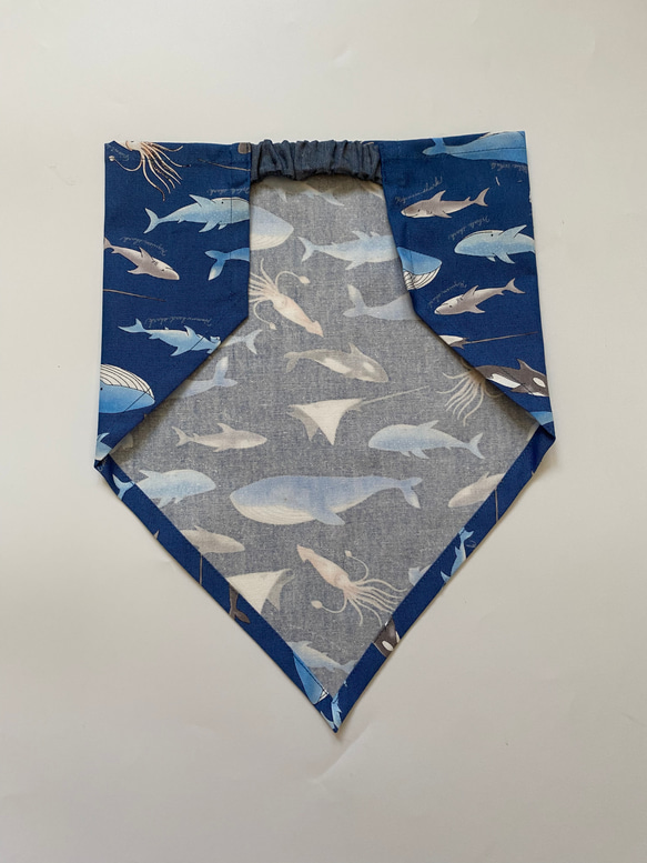 海の生き物くじら柄☆130〜140こどもエプロン、三角巾、巾着3点セット　 5枚目の画像