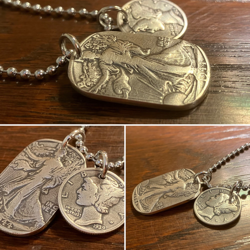 USAウォーキングリバティ銀貨&マーキュリーダイム銀貨　ネックレス USAウォーキングリバティ銀貨&マーキュリーダイム銀貨 ネックレス