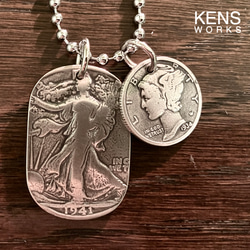 USAウォーキングリバティ銀貨&マーキュリーダイム銀貨 ネックレス