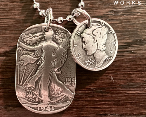 USAウォーキングリバティ銀貨&マーキュリーダイム銀貨 ネックレス