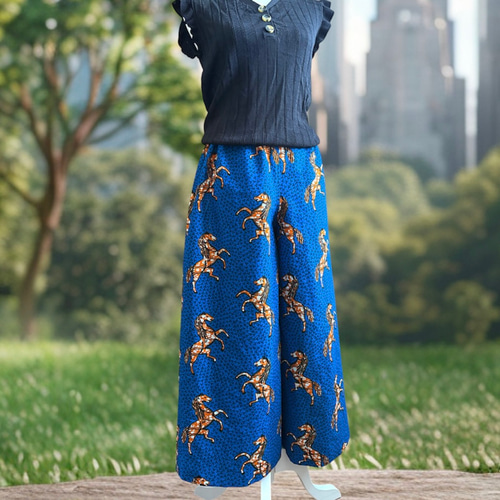 アフリカ布 馬柄が主役 ワイドパンツ 個性的パンツ アフリカン