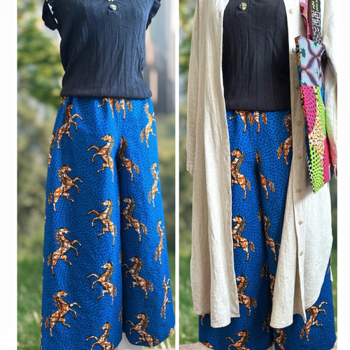 アフリカ布 馬柄が主役 ワイドパンツ 個性的パンツ アフリカン