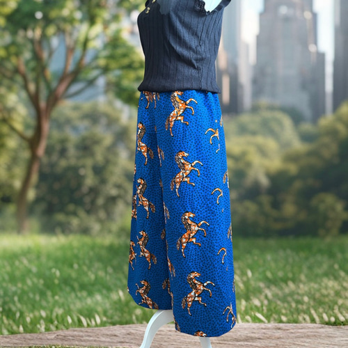 アフリカ布 馬柄が主役 ワイドパンツ 個性的パンツ アフリカン