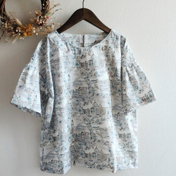 AMACA アマカ　LIBERTY リバティ　YOSHIE ヨシエ　ブラウス リバティ ヨシエ 濃藍系 仕立て 長袖 ボーカラー ブラウス