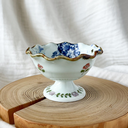 チコロット❤️高台つき小鉢❤️すべて手描き❤️染付け❤️デザートカップ❤️プリン皿❤️フリーボウル❤️bowl❤️ハート 5枚目の画像