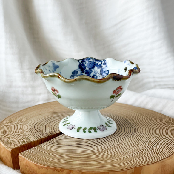 チコロット❤️高台つき小鉢❤️すべて手描き❤️染付け❤️デザートカップ❤️プリン皿❤️フリーボウル❤️bowl❤️ハート 5枚目の画像