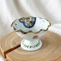 チコロット❤️高台つき小鉢❤️すべて手描き❤️染付け❤️デザートカップ❤️プリン皿❤️フリーボウル❤️bowl❤️ハート 1枚目の画像