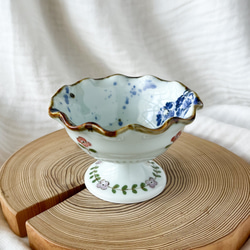 チコロット❤️高台つき小鉢❤️すべて手描き❤️染付け❤️デザートカップ❤️プリン皿❤️フリーボウル❤️bowl❤️ハート 3枚目の画像