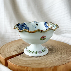 チコロット❤️高台つき小鉢❤️すべて手描き❤️染付け❤️デザートカップ❤️プリン皿❤️フリーボウル❤️bowl❤️ハート 4枚目の画像