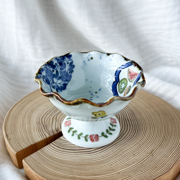 チコロット❤️高台つき小鉢❤️すべて手描き❤️染付け❤️デザートカップ❤️プリン皿❤️フリーボウル❤️bowl 3枚目の画像