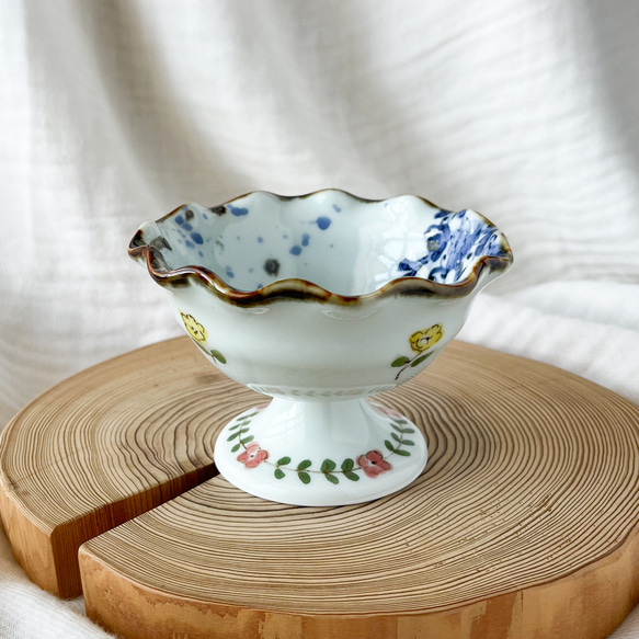 チコロット❤️高台つき小鉢❤️すべて手描き❤️染付け❤️デザートカップ❤️プリン皿❤️フリーボウル❤️bowl 4枚目の画像