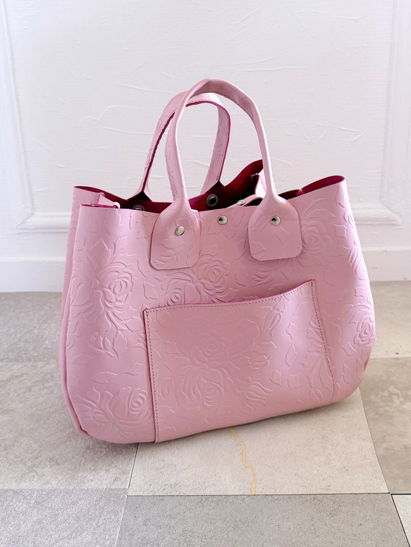 ピンクレザートートバッグ 軽量 とっても 軽い 高級 本革 レザー トートバッグ ローズ ピンク