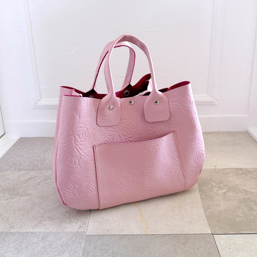 軽量 とっても 軽い 高級 本革 レザー トートバッグ ローズ ピンク