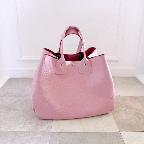 軽量 とっても 軽い 高級 本革 レザー トートバッグ ローズ ピンク