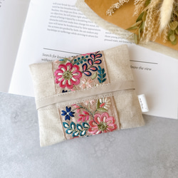 インド刺繍リボン】ハンドメイド ミニ 巾着 フリル ポーチ 巾着