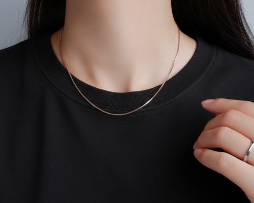 ボックスチェーン ネックレス 1mm｜サージカルステンレス つけっぱなし