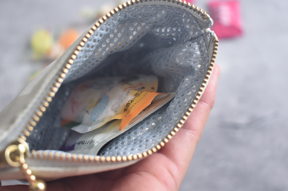 保冷保温・小さなおやつポーチ(コットン)/洗えるおやつポーチ/子供 3枚目の画像