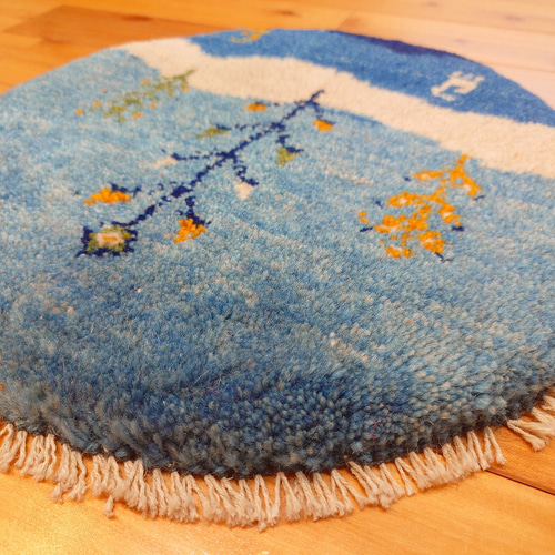 ペルシャ ギャッベ ミニマット 円形 41×40 黄金色 鹿 ペルシャ