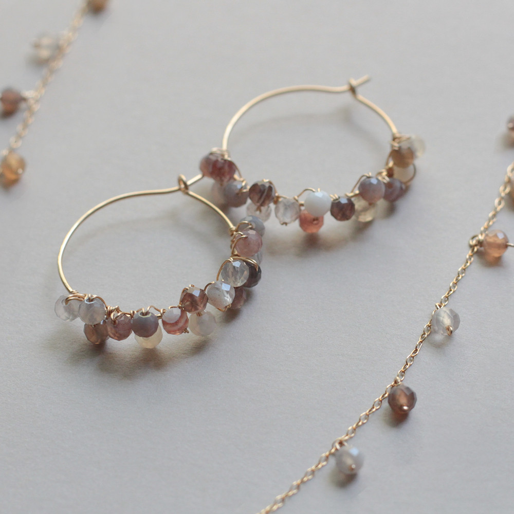 【天然石】ボツワナアゲートフープピアス　K14GF　P1390