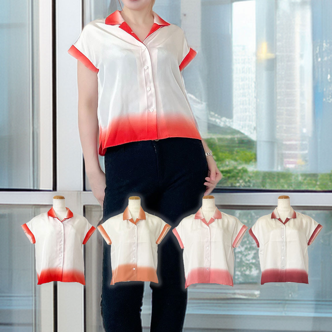 グラデーションシルク 開襟シャツ【着物リメイク】選べるサイズ * 各一点物