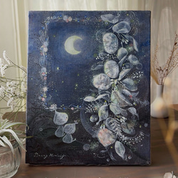 繋がるきらめき　　【原画/F3キャンバス/アクリル画】　インテリアアート　ルナリア　夜空 3枚目の画像