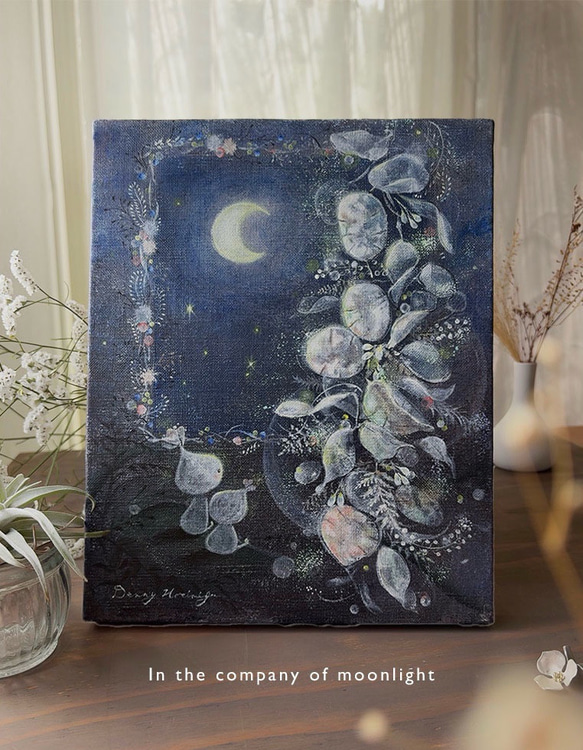 繋がるきらめき　　【原画/F3キャンバス/アクリル画】　インテリアアート　ルナリア　夜空 3枚目の画像