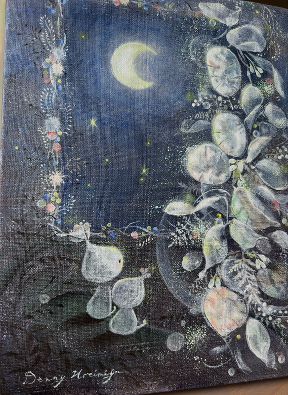 繋がるきらめき　　【原画/F3キャンバス/アクリル画】　インテリアアート　ルナリア　夜空 5枚目の画像